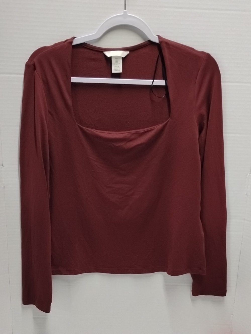 H&M Women's Long-Sleeve Square Neck Top Maroon Large